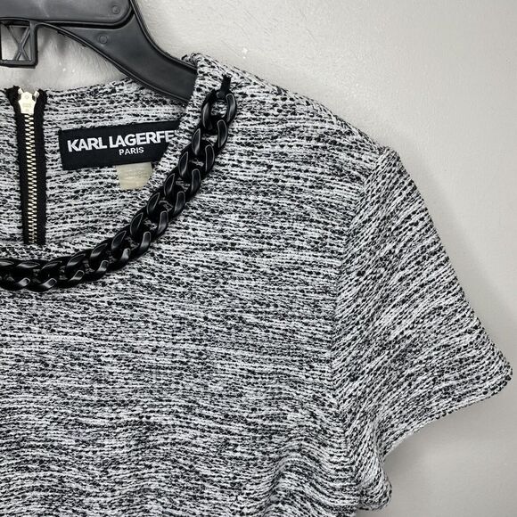 KARL LAGERFELD Dress Womens 2 Black White Tweed Woven Sheath Dress Short Sleeve - Picture 3 of 9